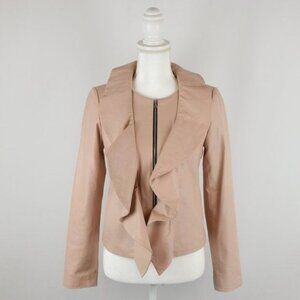 Milly Women's Small Champagne Pink Leather Waterfall Collar Full Zip Jacket